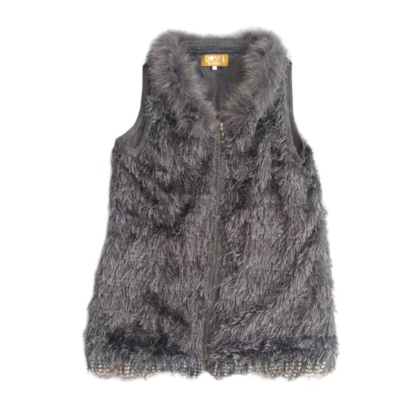 Donna by Donna Vinci Grey Gray Fur Women's Lady's Zip Up Vest Pockets Size XL - Picture 1 of 10